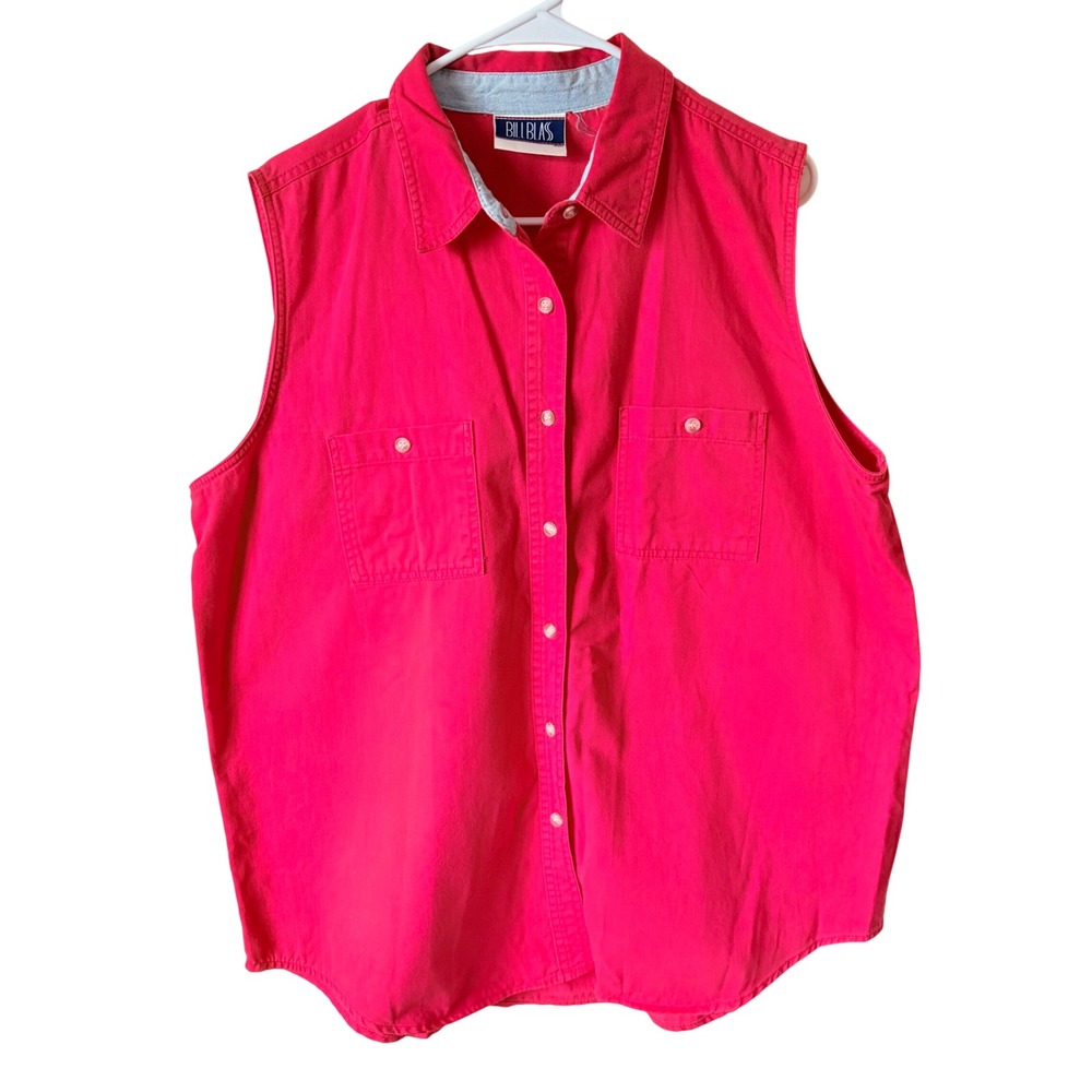 Vintage 90s Bill Blass Jeans Red Denim Sleeveless Button Down Shirt Vest XL